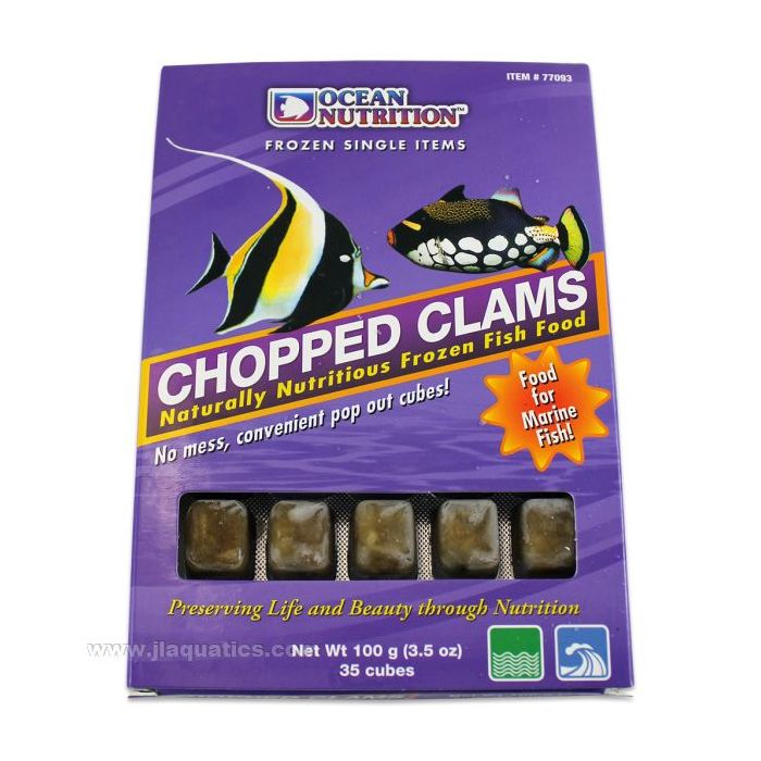 Ocean Nutrition Frozen Clam Cubes front of box with clams