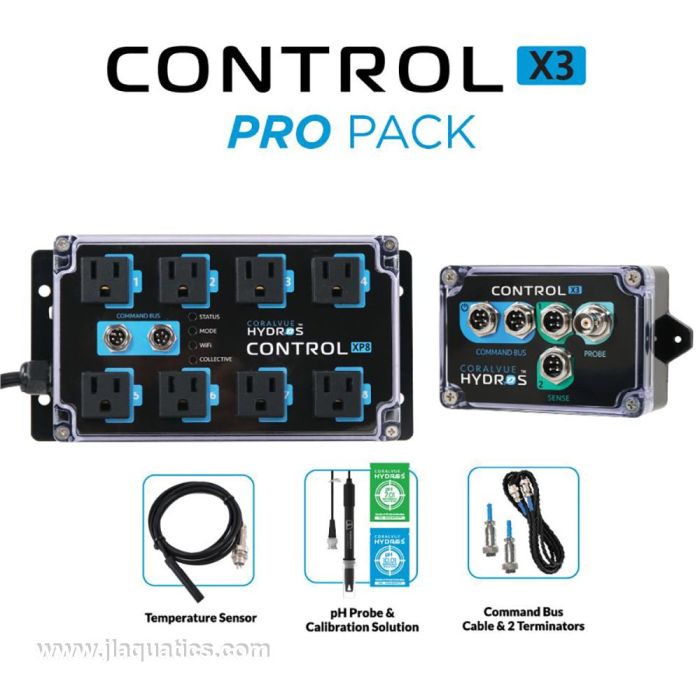 Hydros Control X3/XP8 Pro Pack components and accessories for an aquarium.