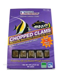 Ocean Nutrition Frozen Clam Cubes front of box with clams
